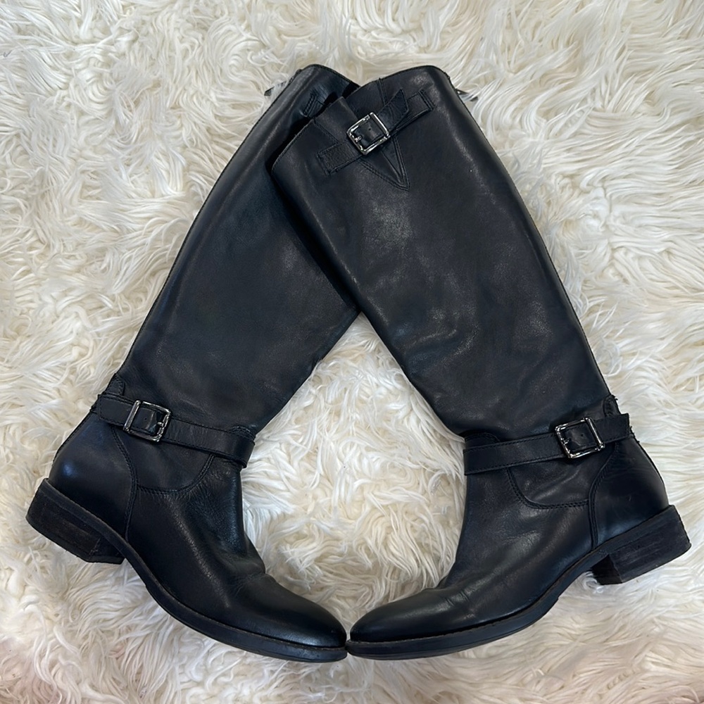 Sam Edelman Painter Tall Riding Boot Leather Distress Brown Back Zip Round  6.5M - Picture 2 of 11